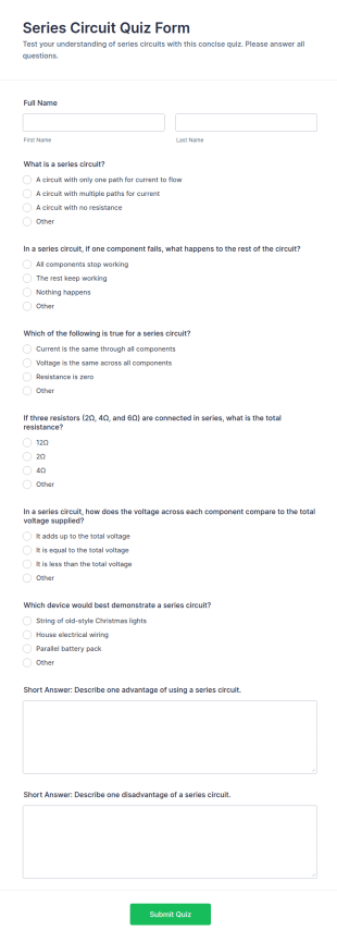 Series Circuit Quiz Form Template