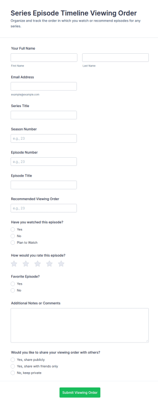 Series Episode Timeline Viewing Order Form Template