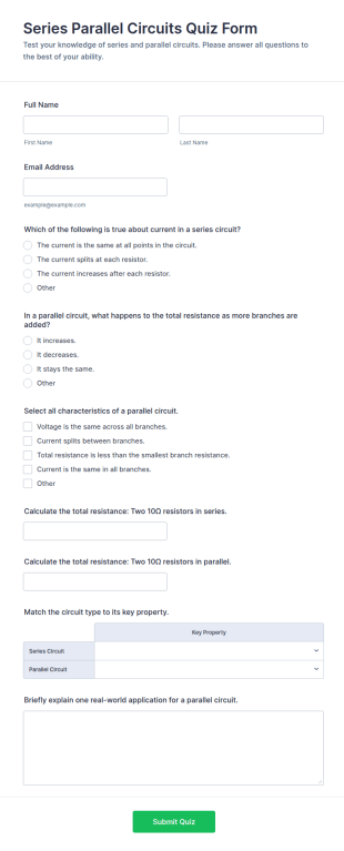 Series Parallel Circuits Quiz Form Template
