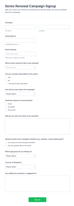 Series Renewal Campaign Signup Form Template