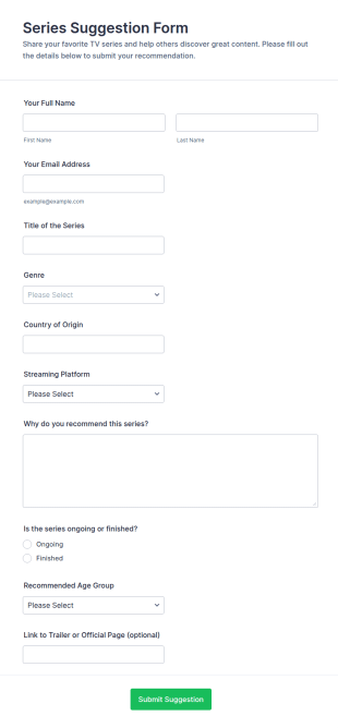 Series Suggestion Form Template