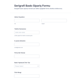 Serigrafi Baskı Sipariş Form Şablonu