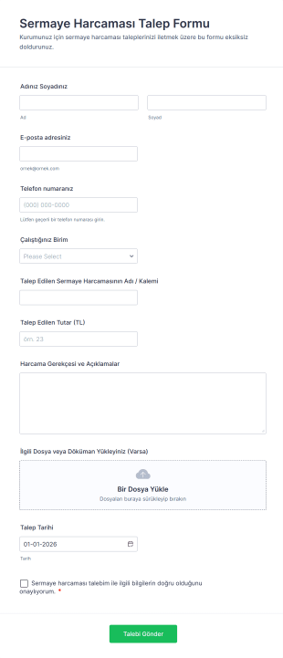 Sermaye Harcaması Talep Form Template