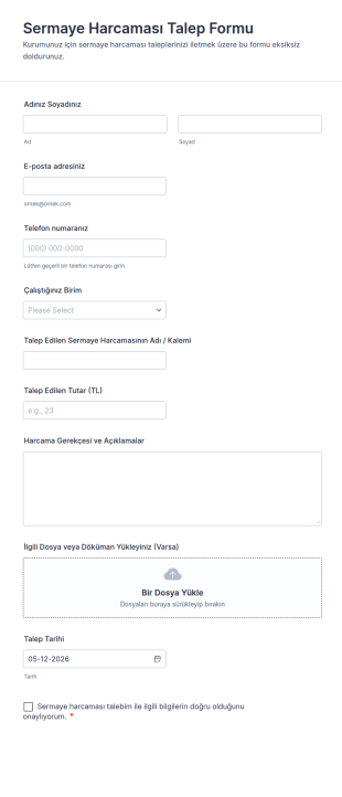 Sermaye Harcaması Talep Form Şablonu