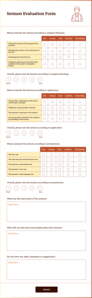 Sermon Evaluation Form Template