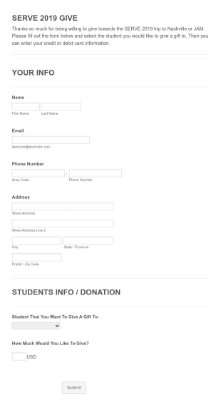 SERVE Missions Trips Donation Form Template