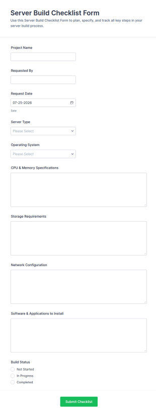 Server Build Checklist Form Template