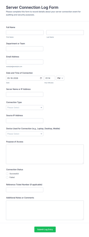 Server Connection Log Form Template