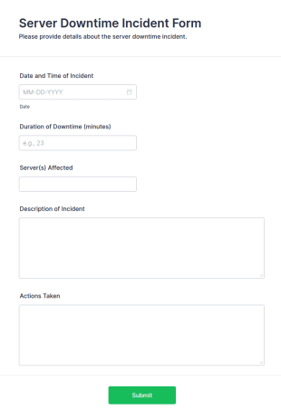 Server Downtime Incident Form Template