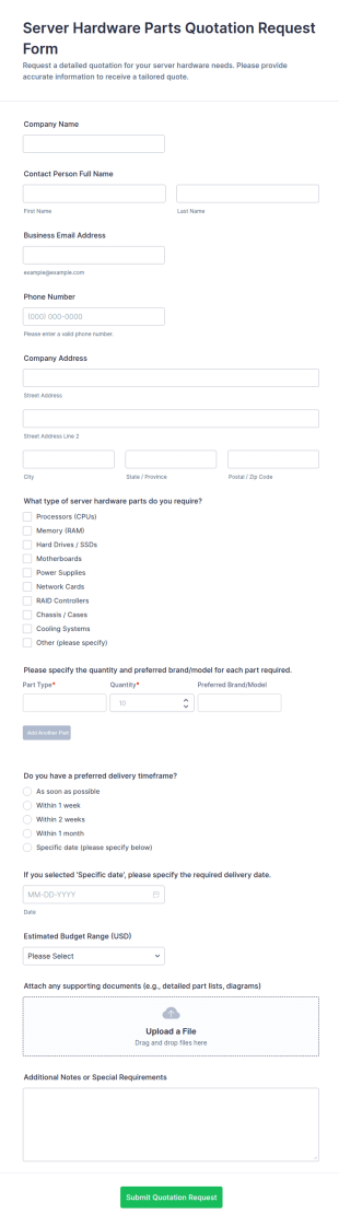 Server Hardware Parts Quotation Request Form Template