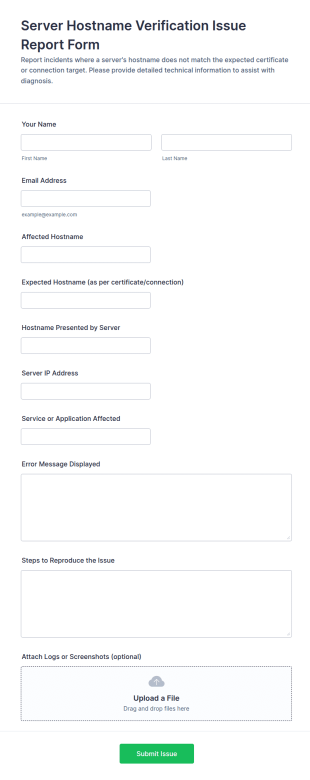 Server Hostname Verification Issue Report Form Template