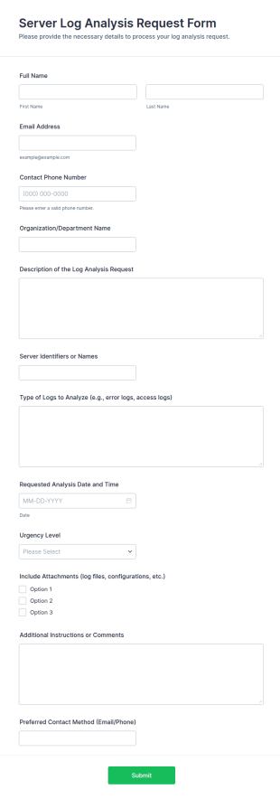 Server Log Analysis Request Form Template