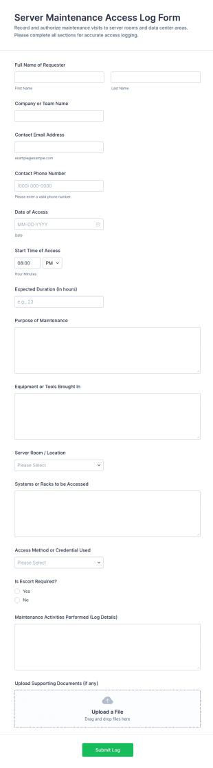 Server Maintenance Access Log Form Template