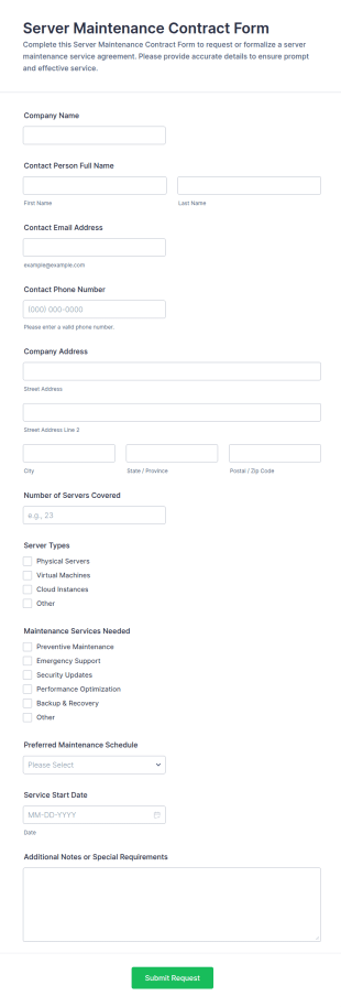 Server Maintenance Contract Form Template