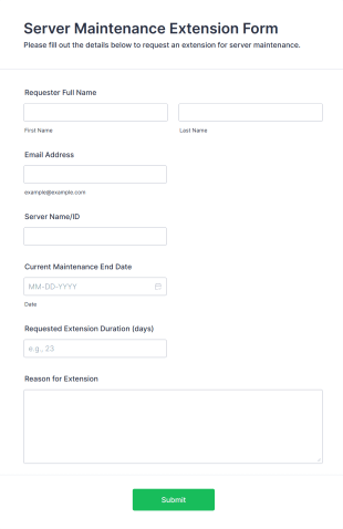 Server Maintenance Extension Form Template