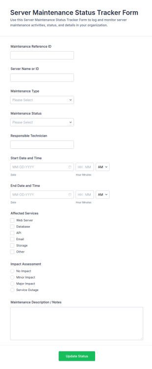 Server Maintenance Status Tracker Form Template