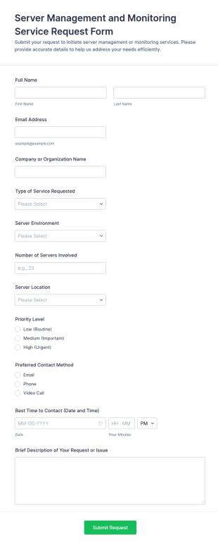 Server Management And Monitoring Service Request Form Template