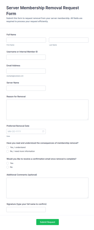 Server Membership Removal Request Form Template