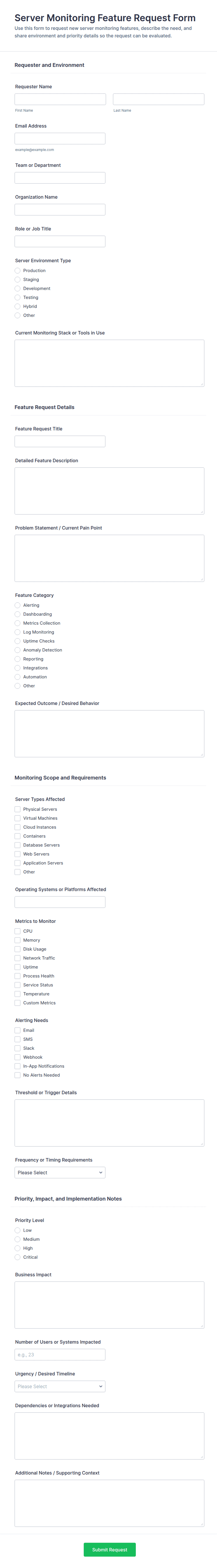 Server Monitoring Feature Request Form Template | Jotform