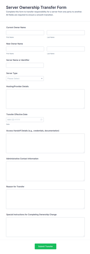 Server Ownership Transfer Form Template