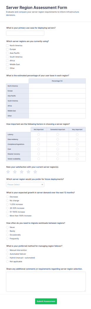 Server Region Assessment Form Template