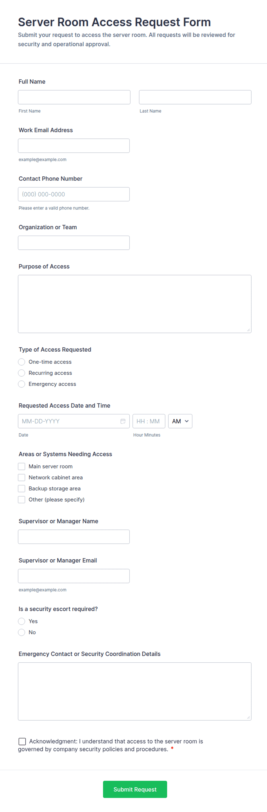 Server Room Access Request Form Template | Jotform