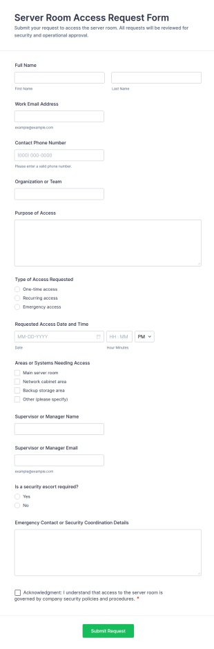 Server Room Access Request Form Template