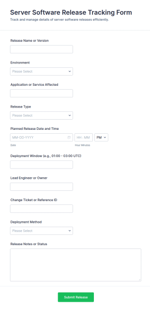 Server Software Release Tracking Form Template