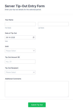 Server Tip Out Entry Form Template