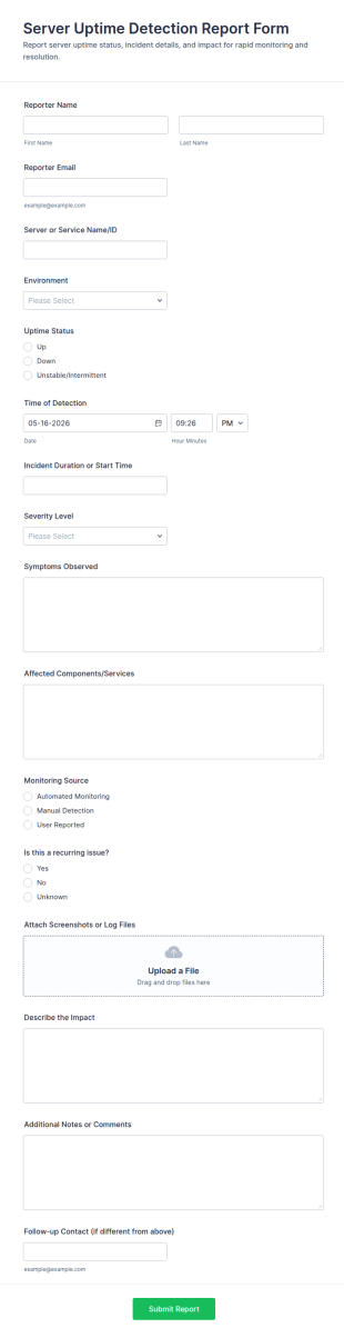 Server Uptime Detection Report Form Template