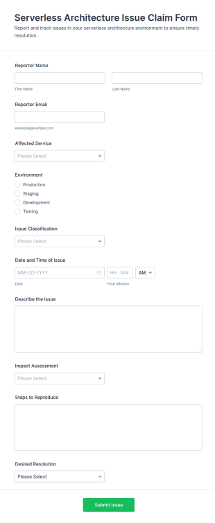 Serverless Architecture Issue Claim Form Template