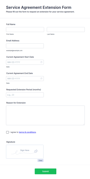 Service Agreement Extension Form Template