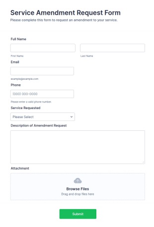 Service Amendment Request Form Template