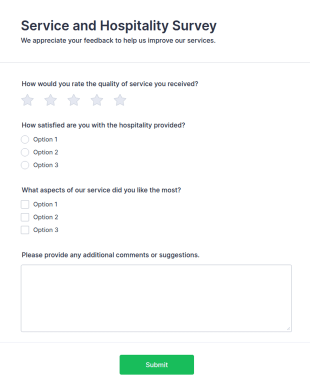 Service And Hospitality Survey Form Template