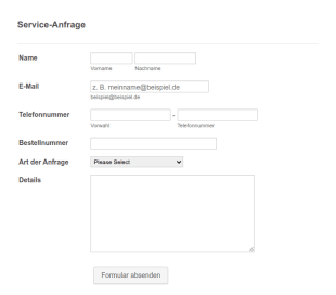 Service Anfrage Formular