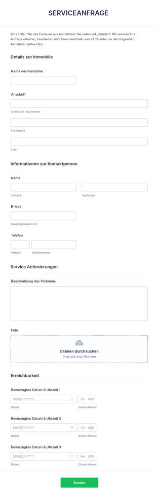 Service Anfrageformular