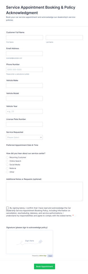 Service Appointment Booking & Policy Acknowledgment Form Template