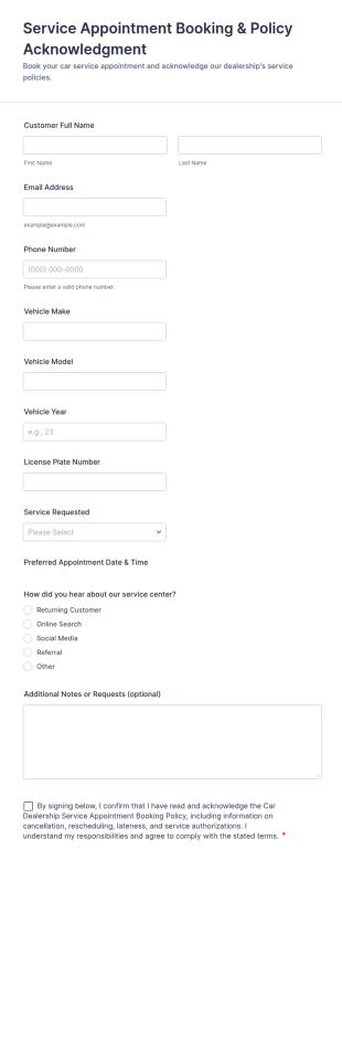 Service Appointment Booking & Policy Acknowledgment Form Template