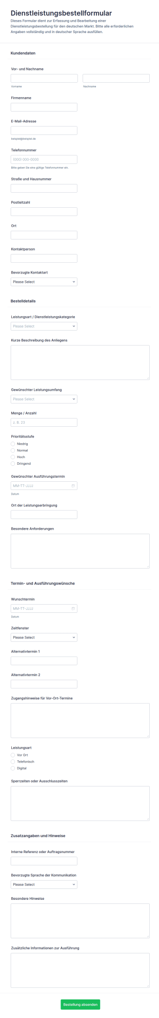 Service Bestellformular