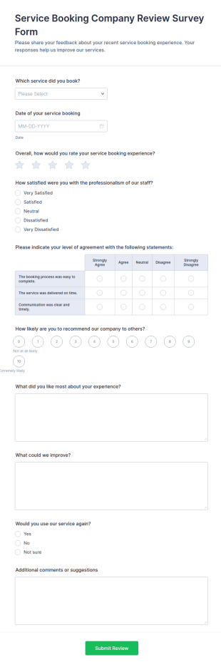 Service Booking Company Review Form Template