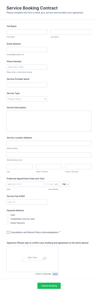 Service Booking Contract Form Template
