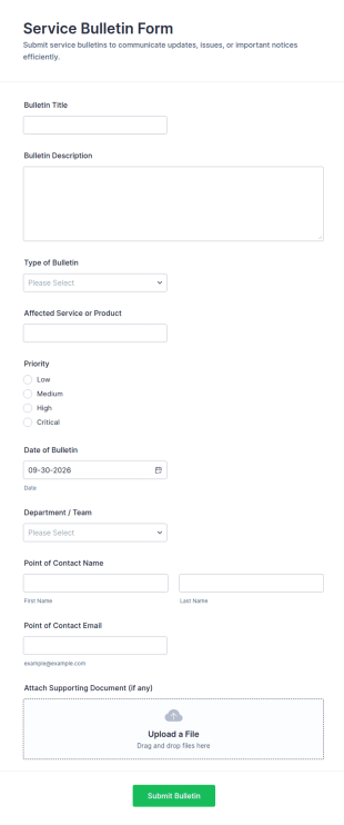 Service Bulletin Form Template