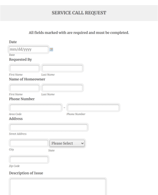 Service Call Request Form Template