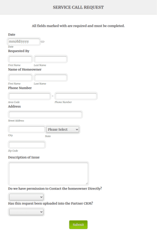 Service Call Request Form Template