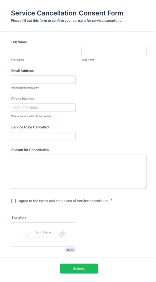 Service Cancellation Consent Form Template