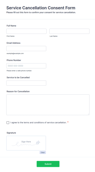 Service Cancellation Consent Form Template
