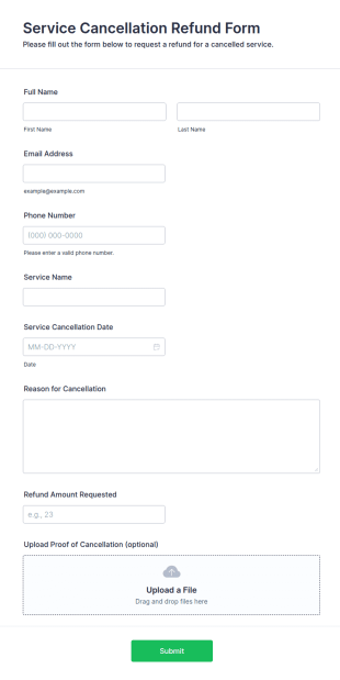 Service Cancellation Refund Form Template