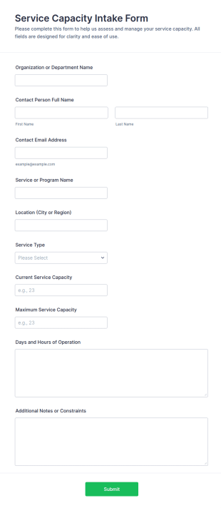 Service Capacity Intake Form Template