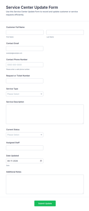 Service Center Update Form Template