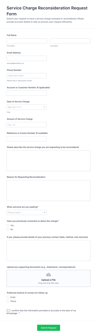 Service Charge Reconsideration Request Form Template